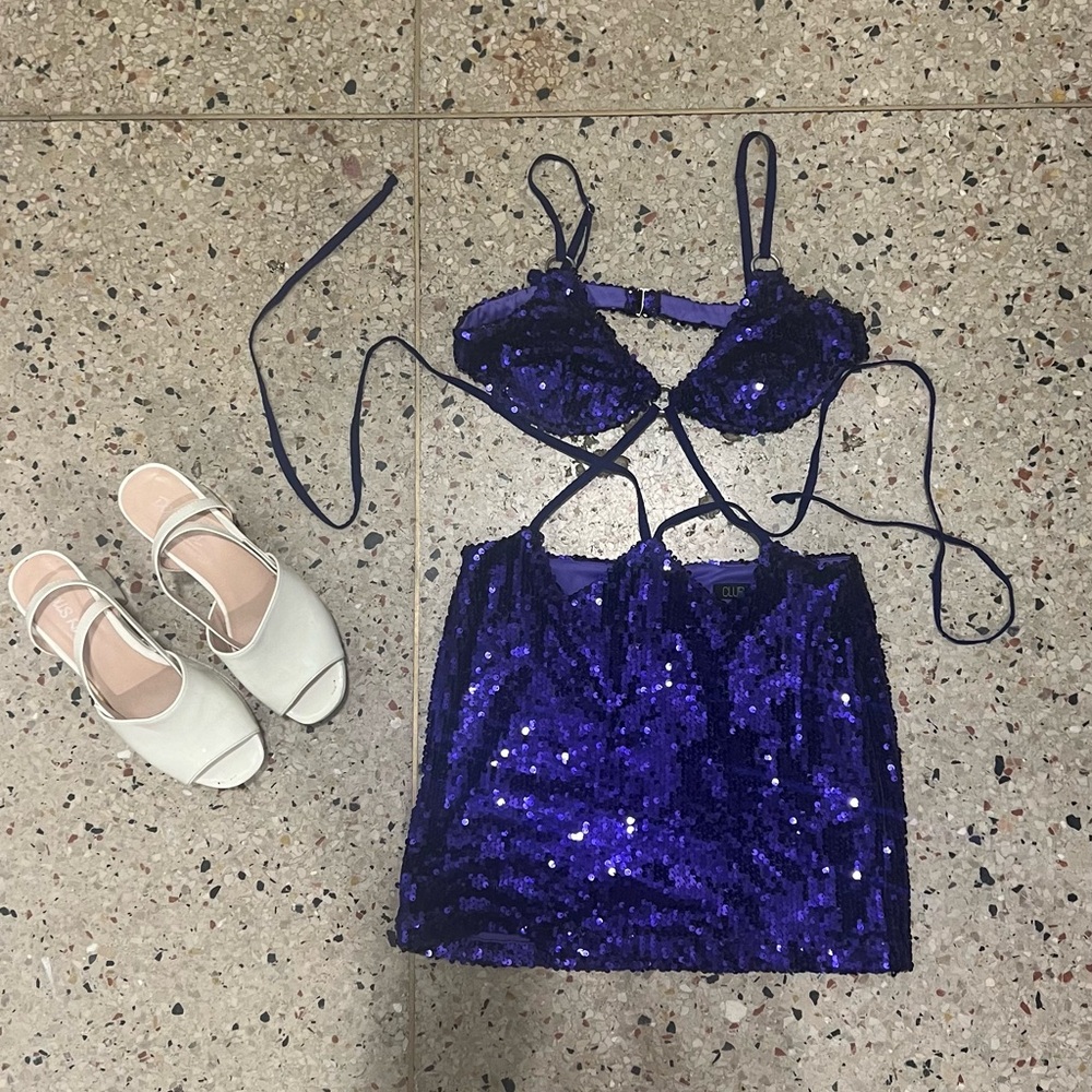 Club Exx Purple Sequin Strappy Mini Dress